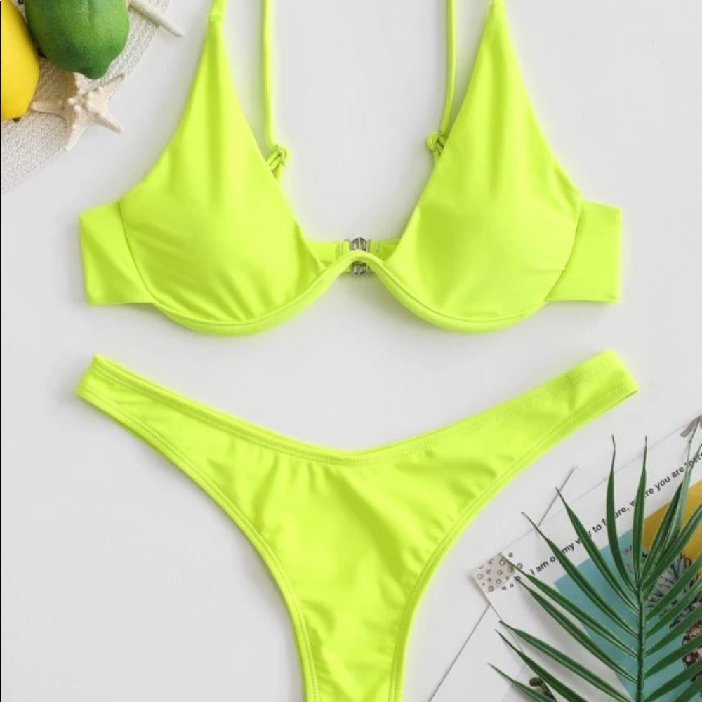 Neon yellow SHEIN plunge top bikini